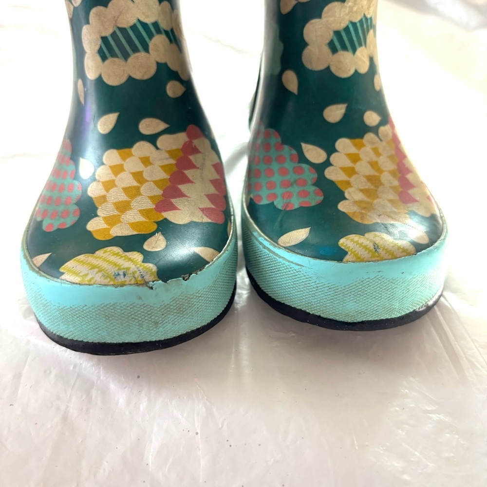 Bogs Skipper Cloud Rain boots Blue and Yellow Floral SZ 11 Worn - Picture 5 of 14